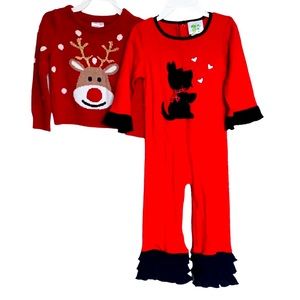 Lot of 2 Girls Holiday Sweater and NWT Romper